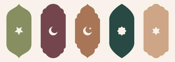 form islamic dörr och fönster silhuett arabicum båge med religion symboler . samling av mönster i orientalisk stil. ramar i arabicum muslim design för ramadan kareem. vektor moské Port isolerat