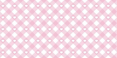 gingham hjärta diagonal sömlös mönster i rosa pastell Färg. vichy pläd design för påsk Semester textil- dekorativ. vektor rutig mönster för tyg - picknick filt, bordsduk, klänning, servett.
