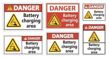 Gefahr Batterieladebereich Schild auf weißem Hintergrund vektor