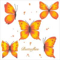 uppsättning med abstrakt fjärilar i orange och gul toner, vattenfärg. vektor