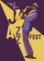 jazz saxofonist. platt stil. musik, konst och blues musiker begrepp. design flygblad affisch för en konsert i en klubb, festival. vektor