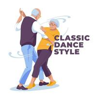 glücklich Alten Paar Tanzen zusammen. Werbung von Verein tanzt. isoliert auf Weiß Hintergrund Vektor eben Illustration