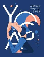 Yoga abstrakt Poster mit Frau Asanas. runden Kugel Hintergrund. Werbung von das Fitnessstudio und Gesundheit Center. Flyer, Karte. Vektor eben Illustration