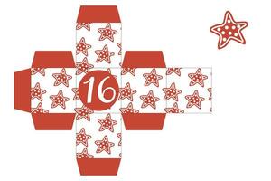 Advent Kalender druckbar Geschenk Kasten. Geschenk Box druckbar Vorlage. Neu Jahr und Weihnachten Konzept. Nummer 16 vektor