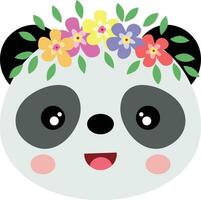 süß Panda Gesicht mit Kranz Blumen- auf Kopf vektor