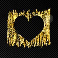 hjärta på gyllene glittrande klottra måla på mörk bakgrund. bakgrund med guld pärlar och glitter effekt. tömma Plats för din text. vektor illustration