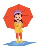 süß Junge tragen ein Regenjacke halten ein Regenschirm vektor