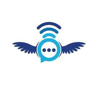 Plaudern W-lan Logo mit Flügel Design Vektor unterzeichnen.