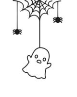 Geist hängend auf ein Spinne Netz Linie Kunst Gekritzel, glücklich Halloween gespenstisch Ornamente Dekoration Vektor Illustration