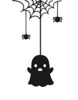Geist hängend auf ein Spinne Netz Silhouette, glücklich Halloween gespenstisch Ornamente Dekoration Vektor Illustration
