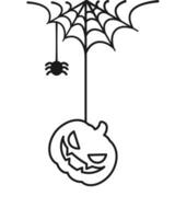 Jack Ö Laterne böse Kürbis hängend auf ein Spinne Netz Linie Kunst Gekritzel, glücklich Halloween gespenstisch Ornamente Dekoration Vektor Illustration