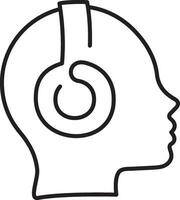 Vektor Mensch Kopf mit Kopfhörer. Hören Musik. Lernen Lektion mit Hören Vektor Illustration auf Weiß Hintergrund.