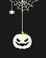 domkraft o lykta ondska pumpa hängande på en Spindel webb, Lycklig halloween läskigt ornament dekoration vektor illustration
