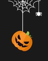Jack Ö Laterne böse Kürbis hängend auf ein Spinne Netz, glücklich Halloween gespenstisch Ornamente Dekoration Vektor Illustration