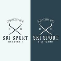 retro Ski Sport Vorlage Logo Element auf Jahrgang Winter, mit Ski und Berg.Logo zum Ski Sport, Verein, Abzeichen und Etikett. vektor