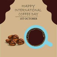 glücklich International Kaffee Tag. Kaffee Bohnen und schwarz Kaffee Illustration vektor