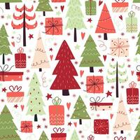 Weihnachten Vektor Muster mit süß Weihnachten Bäume und Geschenke auf ein Weiß Hintergrund.
