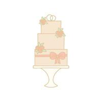 drei Tier Hochzeit Kuchen mit Ringe, Rosen und Bogen. Illustration zum Hochzeit Einladung oder Bekanntmachung. Gekritzel Stil Illustration vektor