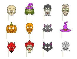 Linie Kunst Halloween Foto Stand Maske Requisiten einstellen vektor