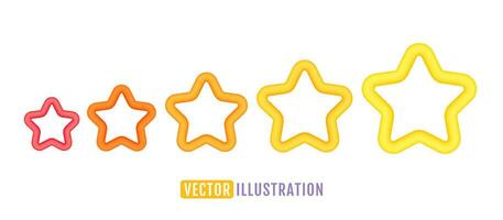 Vektor Symbole von fünf Gelb Sterne glänzend Farben. Erfolge zum Spiele oder Kunde Bewertung Feedback von Webseite. Vektor Illustration von Sterne im realistisch 3d Stil.