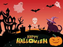 Halloween Tag Fest Symbole zum Banner, Karten, Flyer, Sozial Medien Tapeten, usw. Halloween Illustration. horizontal Banner mit Kürbisse auf Nacht Hintergrund. Herbst Landschaft. vektor