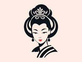 Vektor Illustration von ein japanisch Frau im ein traditionell Kimono, Emblem oder Logo Vorlage