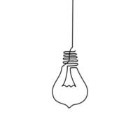 ett linje ljus Glödlampa lampa konst. kontinuerlig enda linje aning, kreativ, energi begrepp Glödlampa. spåna, företag lösning design begrepp. vektor