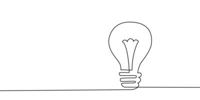 einer Linie Licht Birne Lampe Kunst. kontinuierlich Single Linie Idee, kreativ, Energie Konzept Birne. Brainstorming, Geschäft Lösung Design Konzept. Vektor