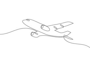 Reise Ebene, Flugzeug kontinuierlich Linie Gliederung Vektor Kunst Illustration. Flugzeug Flug Ausflug skizzieren Symbol Gekritzel Illustration. nehmen Flug kontinuierlich Linie Kunst entdecken Wesen von Reise und Abenteuer