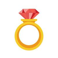 vektor guld ringa med röd ädelsten diamant rubin symbol