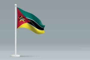 3d realistisch National Mozambique Flagge isoliert auf grau Hintergrund vektor