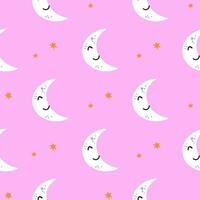 enkel sömlös mönster med halvmåne och gul stjärnor på rosa bakgrund. halloween begrepp. hand dragen vektor illustration för bebis omslag, stationär, tapet, grafik, omslag, textil-