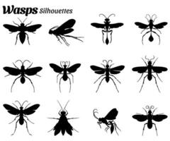 uppsättning av vektor illustrationer av getingar insekt djur- silhuetter