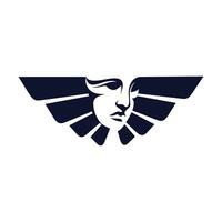 männlich Charakter Kopf Flügel Logo Design Konzept vektor
