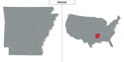 Karta av Arkansas stat av förenad stater och plats på USA Karta vektor