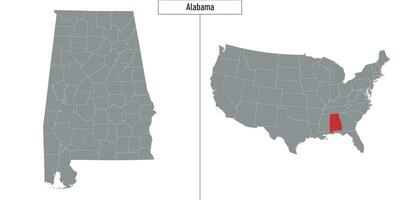 Karte von Alabama Zustand von vereinigt Zustände und Ort auf USA Karte vektor