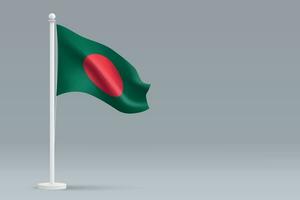 3d realistisk nationell bangladesh flagga isolerat på grå bakgrund vektor