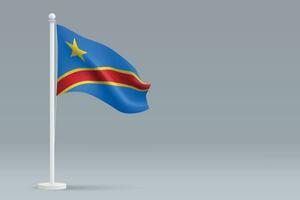 3d realistisk nationell dr kongo flagga isolerat på grå bakgrund vektor