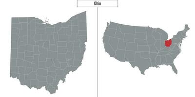 Karta av ohio stat av förenad stater och plats på USA Karta vektor