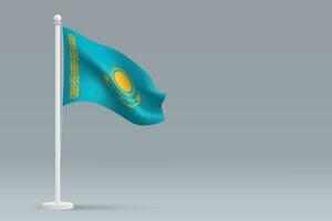 3d realistisk nationell kazakhstan flagga isolerat på grå bakgrund vektor