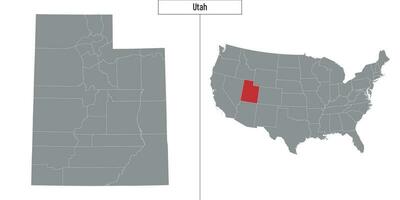 Karte von Utah Zustand von vereinigt Zustände und Ort auf USA Karte vektor