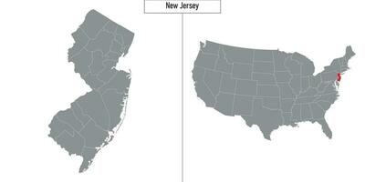 Karta av ny jersey stat av förenad stater och plats på USA Karta vektor