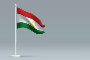 3d realistisk nationell tadzjikistan flagga isolerat på grå bakgrund vektor