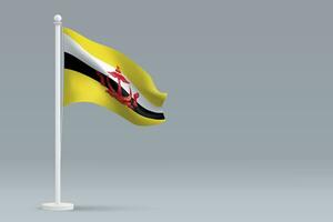 3d realistisk nationell brunei flagga isolerat på grå bakgrund vektor