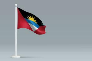 3d realistisk nationell antigua och barbuda flagga isolerat på grå bakgrund vektor