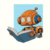 tecknad serie bild av en robot läsning en bok vektor