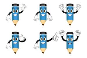 Maskottchen bunte Bleistiftfiguren stehen und tun verschiedene Aktionen mit fröhlichem Ausdruck vektor