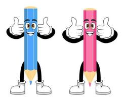 Maskottchen-Bleistiftfiguren, die zusammenstehen und verschiedene Aktionen isoliert ausführen vektor
