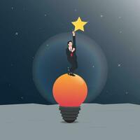 Geschäftsmann Stehen auf Licht Birne erreichen zum das Stern. leisten Erfolg Design Vektor Illustration
