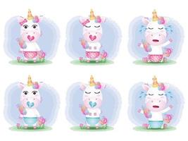 söt baby unicorn samling i barnens stil vektor